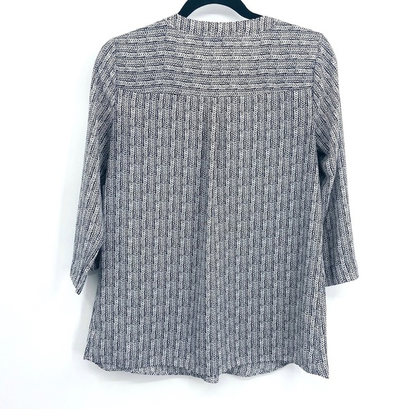 a.n.a Black White Semi Sheer Mock Shoulder V-Neck 3/4 Sleeve Blouse Petite Small - Picture 2 of 6